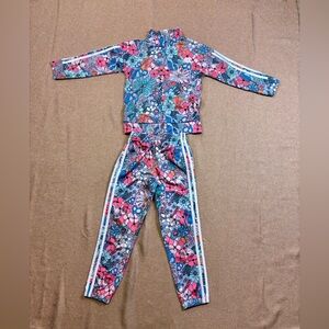 Adidas Youth Floral Track Suit Jacket Pant Zip Up Size 6X Floral Print